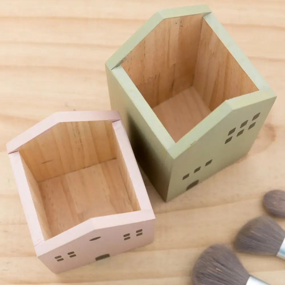 Cartoon House Wooden Pen Holder Minimalist Handcraft Makeup Brush Storage Organizer Gift Pencil Container Home Office