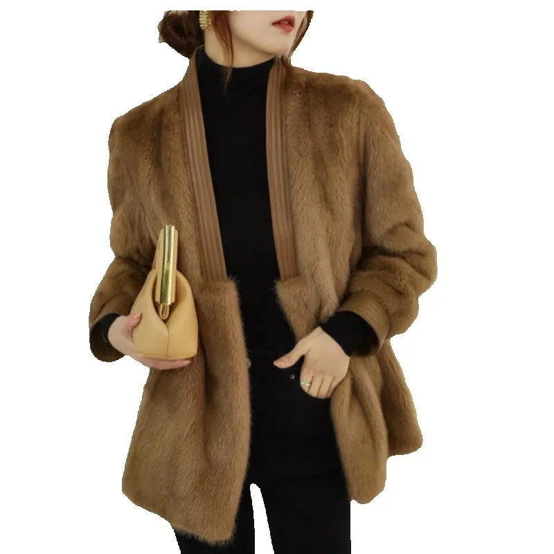 

Autumn Winter Lmitation Mink Rabbit Hair Cotton Coat Women 2025 New Fashion Loose Casual Cotton Jacket Camel Outerwear Female