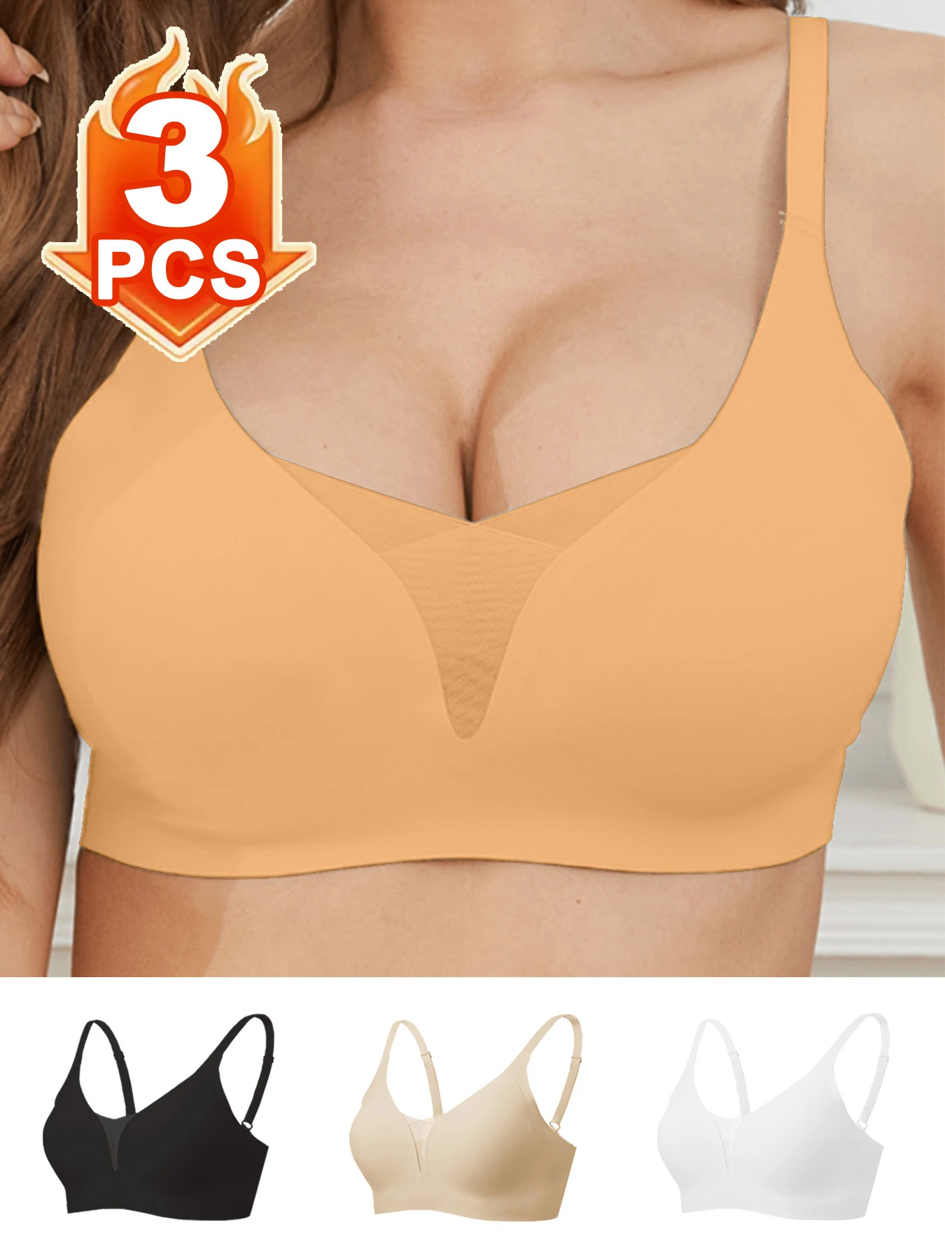 

Женское беспроводное нижнее белье пуш-ап, 3 шт., бесшовные бюстгальтеры без косточек - многоцветный, с дышащей подкладкой, комфортный невидимый бюстгальтер на каждый день