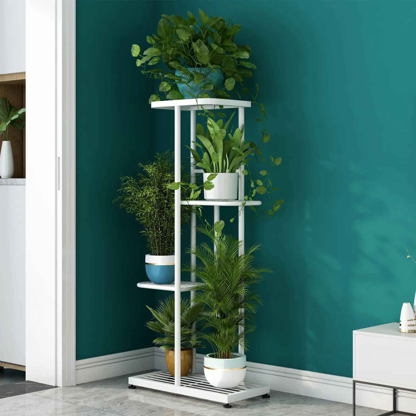 Metal Plant Stand Indoor Outdoor 4 Tier 5 Potted Flower Pot Holder Shelf Heavy Duty Iron Planter Display Shelving Unit Multiple Plants Rack for Corner Balcony Garden Patio Living Room Decor view 7