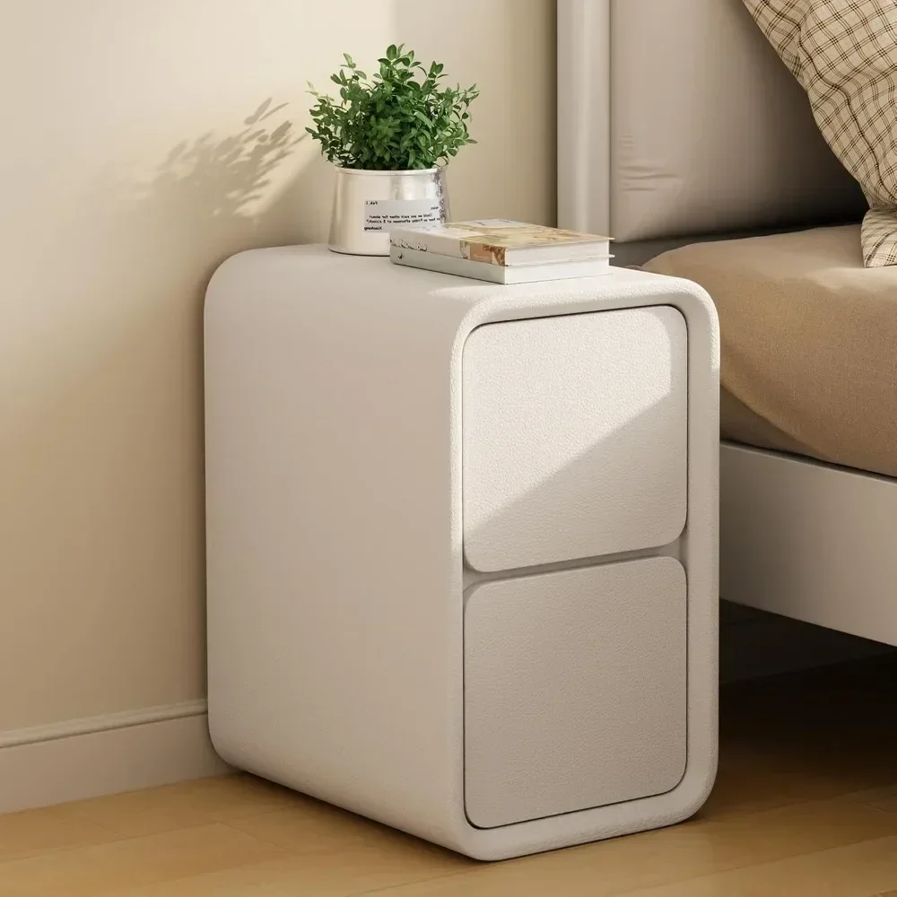 

Nightstand,Solid Wood Nightstand - White Bedside Table with Leather Surface, Small Nightstand with Drawers for Bedroom
