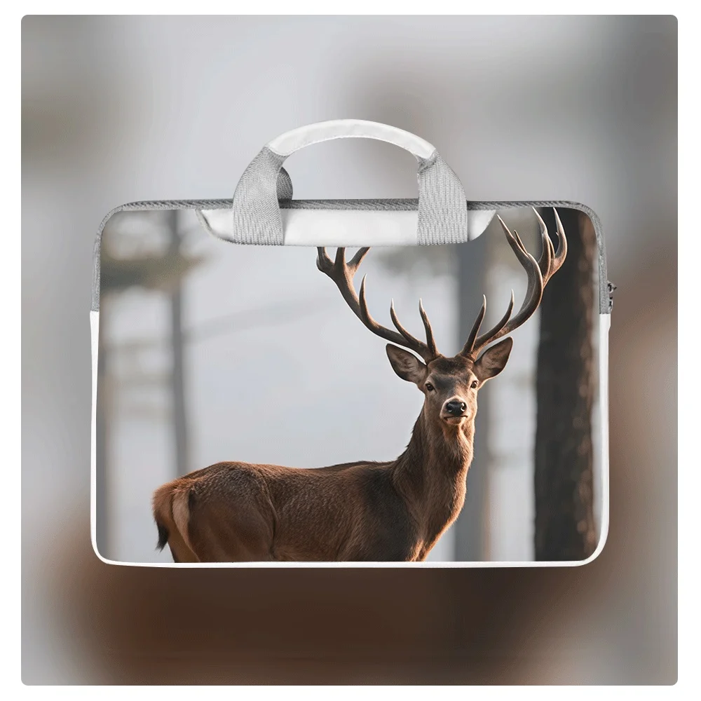 

Cute Deer Pattern Handbag 12 14 16 Inches Waterproof and Shockproof PU Laptop Briefcase Large Capacity Crossbody Bag with Zipper