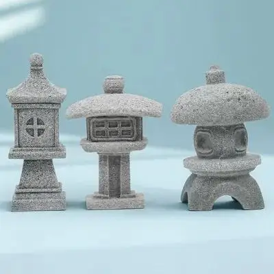 

3Pcs Pavilion Shape Landscape Ornament Sandstone Durable Garden Decoration Miniature Bonsai Succulent Moss Decor Tabletop