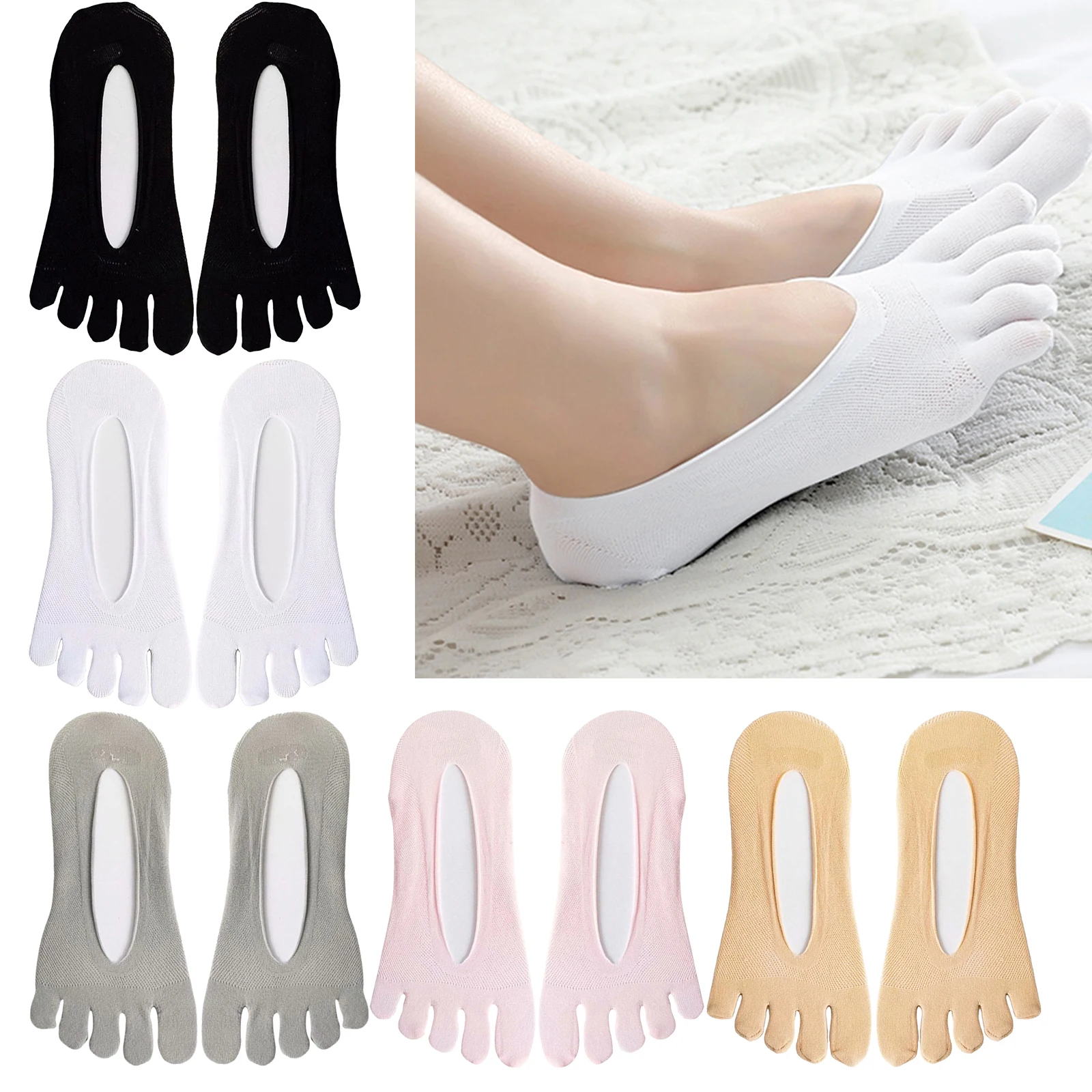 النساء خمسة أصابع الجوارب تنفس سامسونج خمسة أصابع غير مرئية المضادة للانزلاق المضادة للاحتكاك قارب جورب الكاحل الجوارب الصيف #5