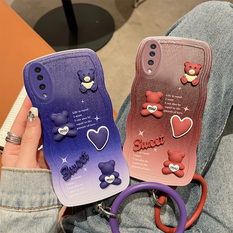 For GalaxyA50 Phone Cover 3D Cute Cartoon Bear Soft Silicone Bracelet Phone Case For Samsung Galaxy A50 A30S Back Cover A 50 30S