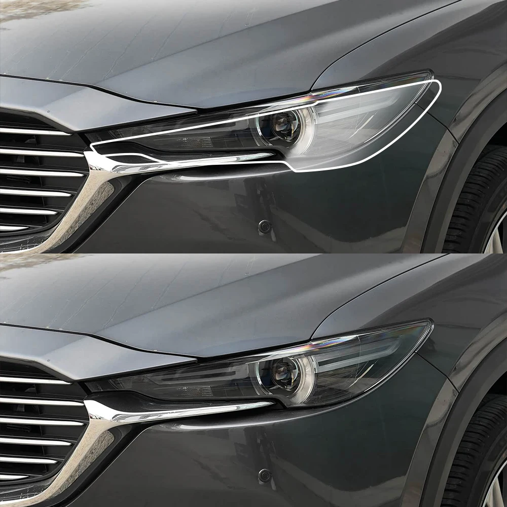 For Mazda CX-8 2018-2021 Smoke Black High-Gloss TPU Headlight PPF Film Pre-Cut Anti-Scratch Protective Vinyl Wrap Cover Kit