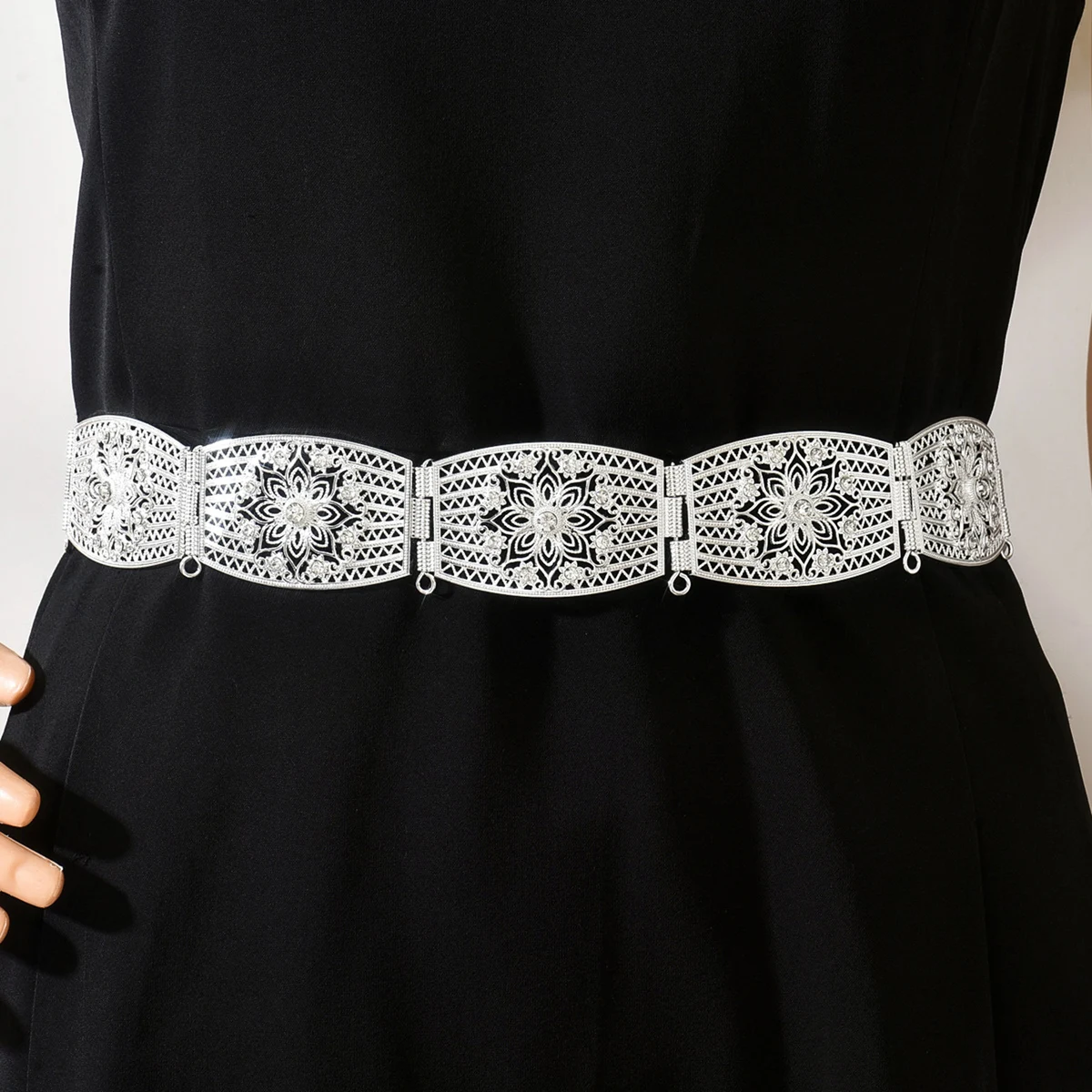 مجوهرات الزفاف الخصر سلسلة طول قابل للتعديل حزام العروس العربية مطلية بالذهب قصر النمط النبيل معدن حجر الراين الجسم #3