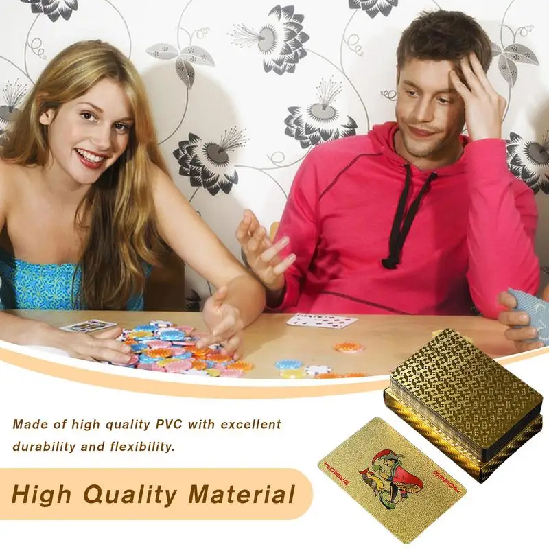 

Poker Cards Game Gold Foil Poker Desktop Game PVC Portable Leisure Playing Cards For Festivals Parties Gatherings