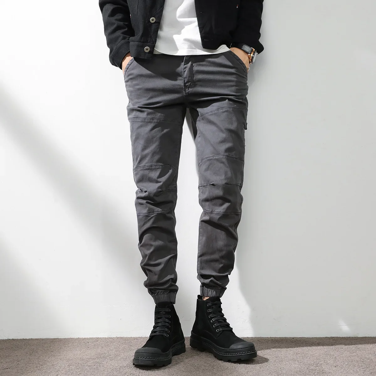 American style New Fashion Men's Solid Color Loose Simple Basic Casual Trendy Multi Pockets Cargo Trousers Male Pants Clothes