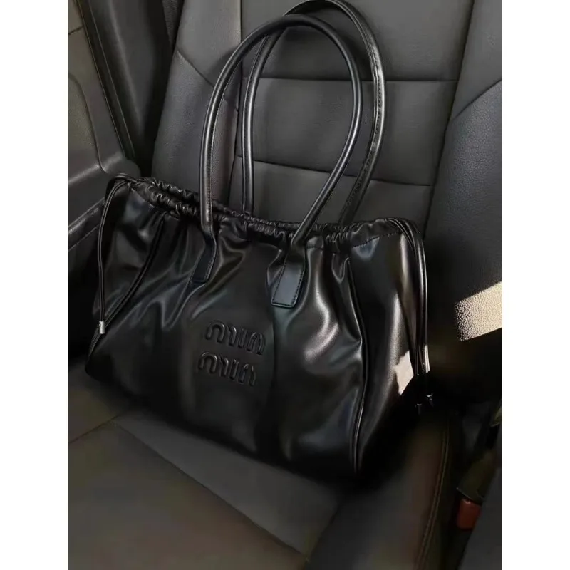 Fashion Drawstring Handbags PU Women\'s Crossbody Large Capacity Tote Bag Shopper Waterproof Solid Shoulder Bags for Women