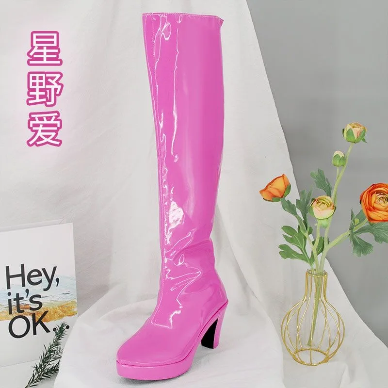 Ai Hoshino-Botas de piel sintética para mujer y niña, zapatos de Anime, Cosplay, Oshi No Ko, Rosa