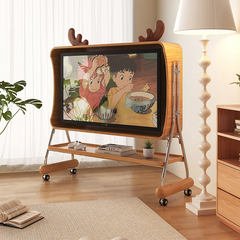 

Small Apartment Living Room Bedroom 43/55/65-Inch Retro Floor Movable High-Leg TV Cabinet