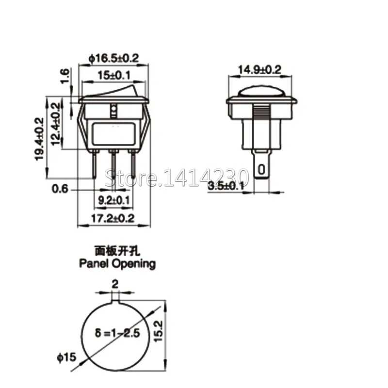 10PCS 16mm 2 PINS 2 Position ON-OFF SPST Round Rocker Switch 3A/250V 6A/125V AC Red Cover Without Light