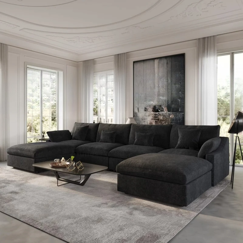 

Chenier Linen Mixed Fabric Living Room Nordic Cloud Black Modular Combination Sofa Set