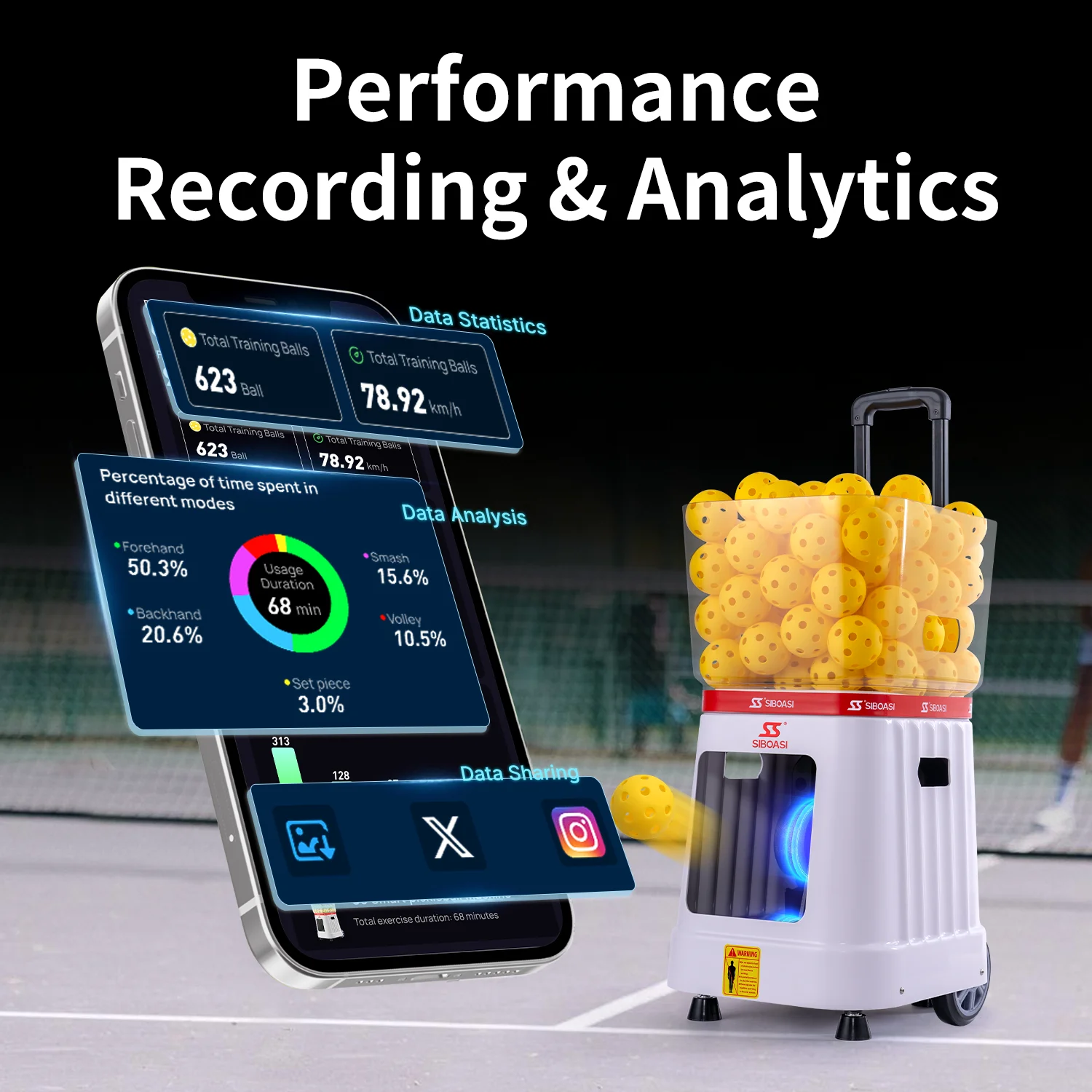 

Professional Pickleball Shooting Training Machine Custom Logo Outdoor Sports Usage App Remote Control Plastic Material Hole