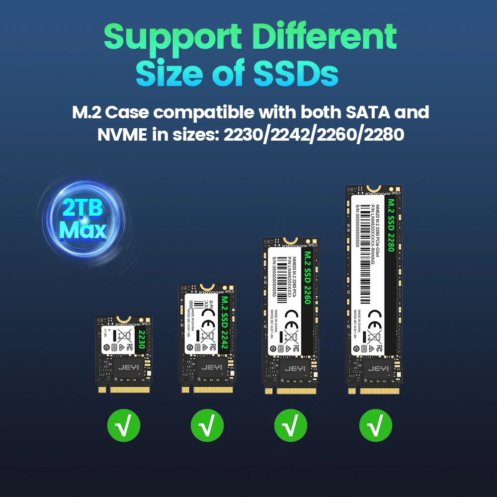 Imagem -04 - Gabinete Ssd Nvme Sata Protocolos Duplos Case Ssd Usb 3.2 10gbps Adaptador Pcie Gabinete Externo Suporta Chaves m e b e m Jeyi-m.2