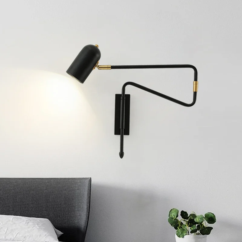 Nordic Long arm Wall lamp Art design Adjustable Wall light gold black swing living room corner bedside bathroom entrance sconce