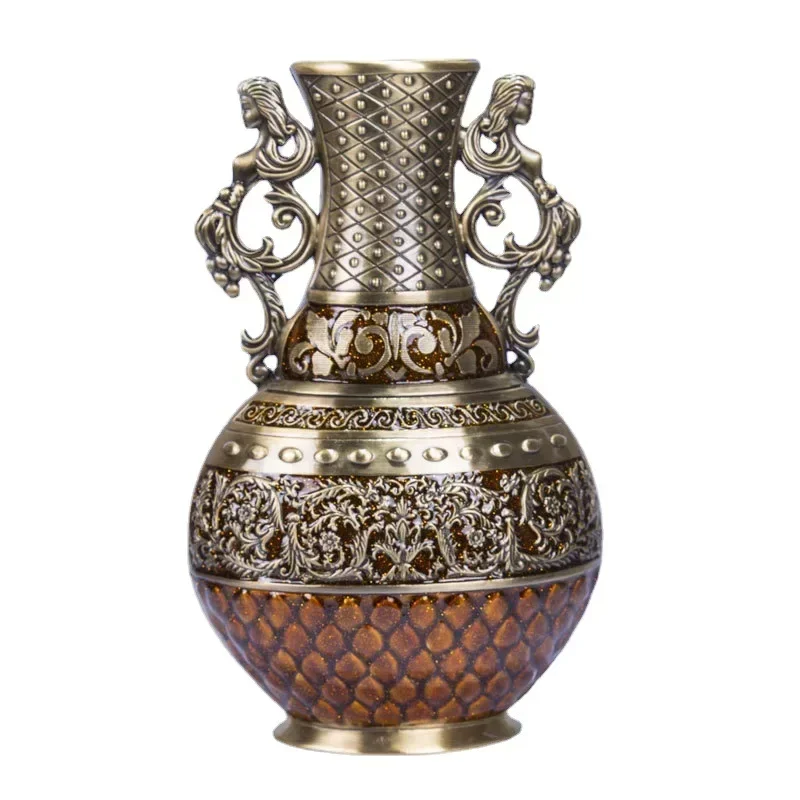 

Flower Vase Vintage Home Decor Antique Flower Carved Metal Vase Luxury Tabletop Art Craft Decoration Home Ornaments