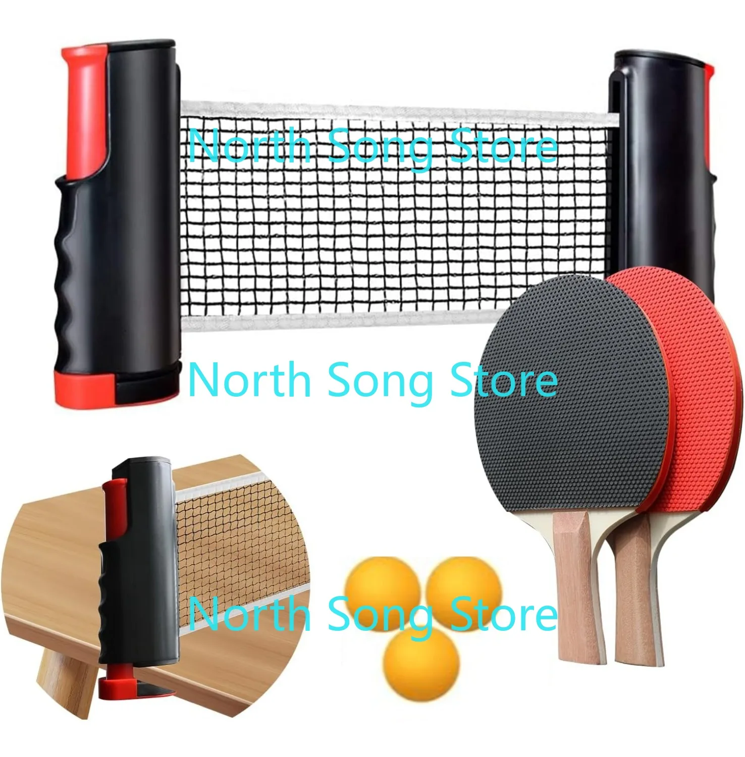 

Набор весл для пинг-понга, портативный набор вес для настольного тенниса с выдвижной теннисной сеткой, 2 ракетками, 3 мячами и сумкой для переноски