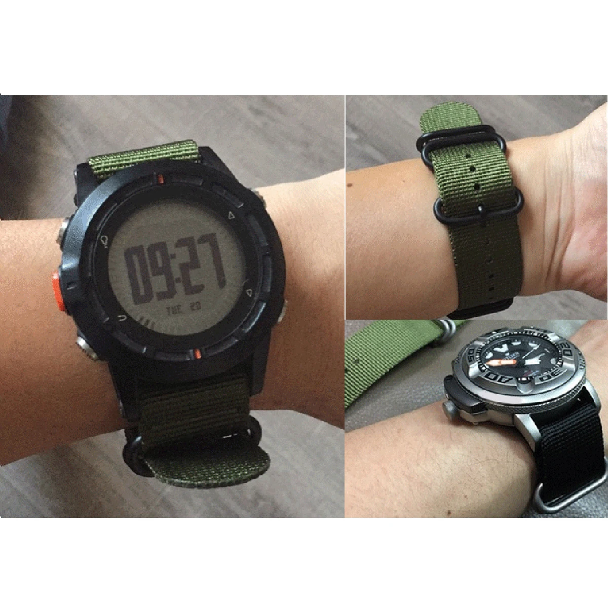 

24 Mm Nylon Strap Army Green Watch Bands Straps Thicken Fitness 24mm Black Buckle