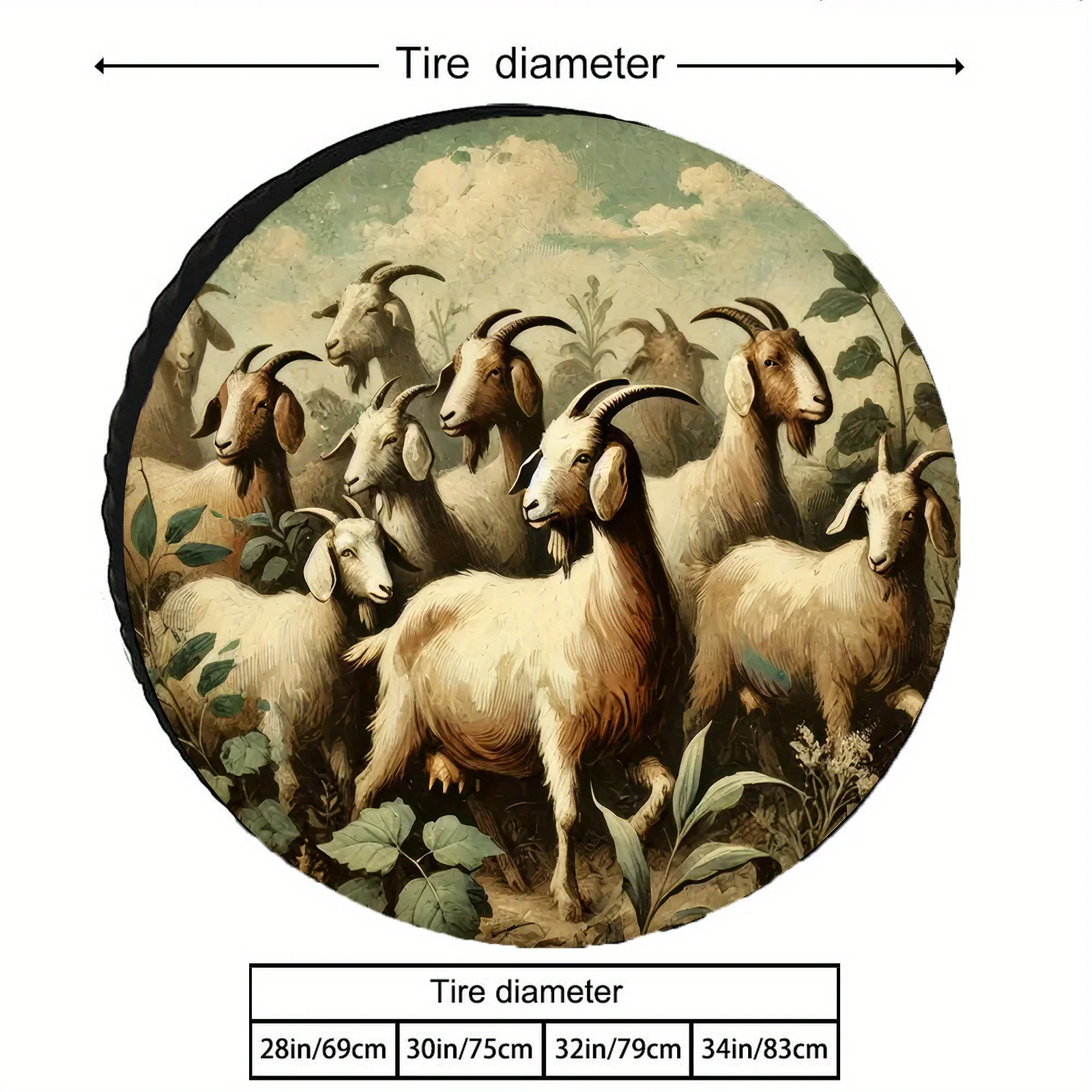 Goat Pattern Design, The Tire Cover And Spare Tire Cover Are Made Of Elastic Polyester Fabric, Easy To Install, Snug Fit, Tear-R