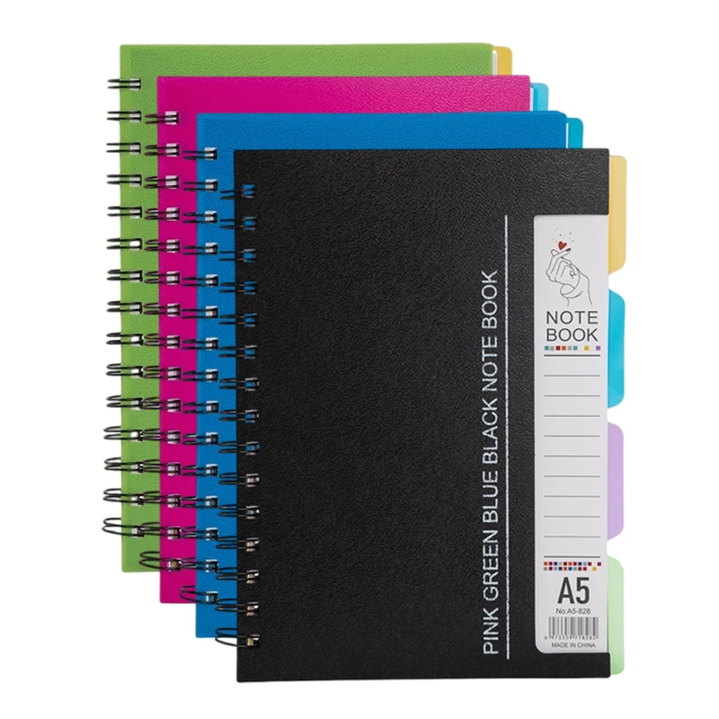 Imagem -04 - Caderno Espiral com Páginas Divisórias Tamanhos a4 a5 Páginas Alinhadas Azul Verde Preto Rosa Caderno Wirebound 96 Folhas