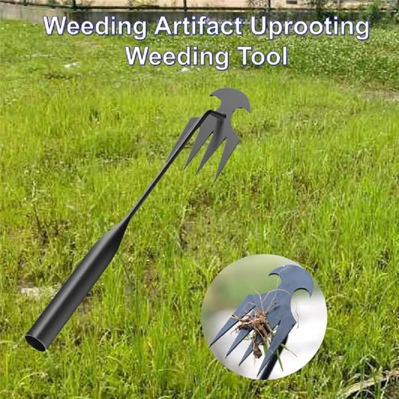 Garden Weed Puller Tool 4 Teeth Uprooting Weeder for Lawn Hand Held Durable Manganese Steel Forged Weeding Hand Tool