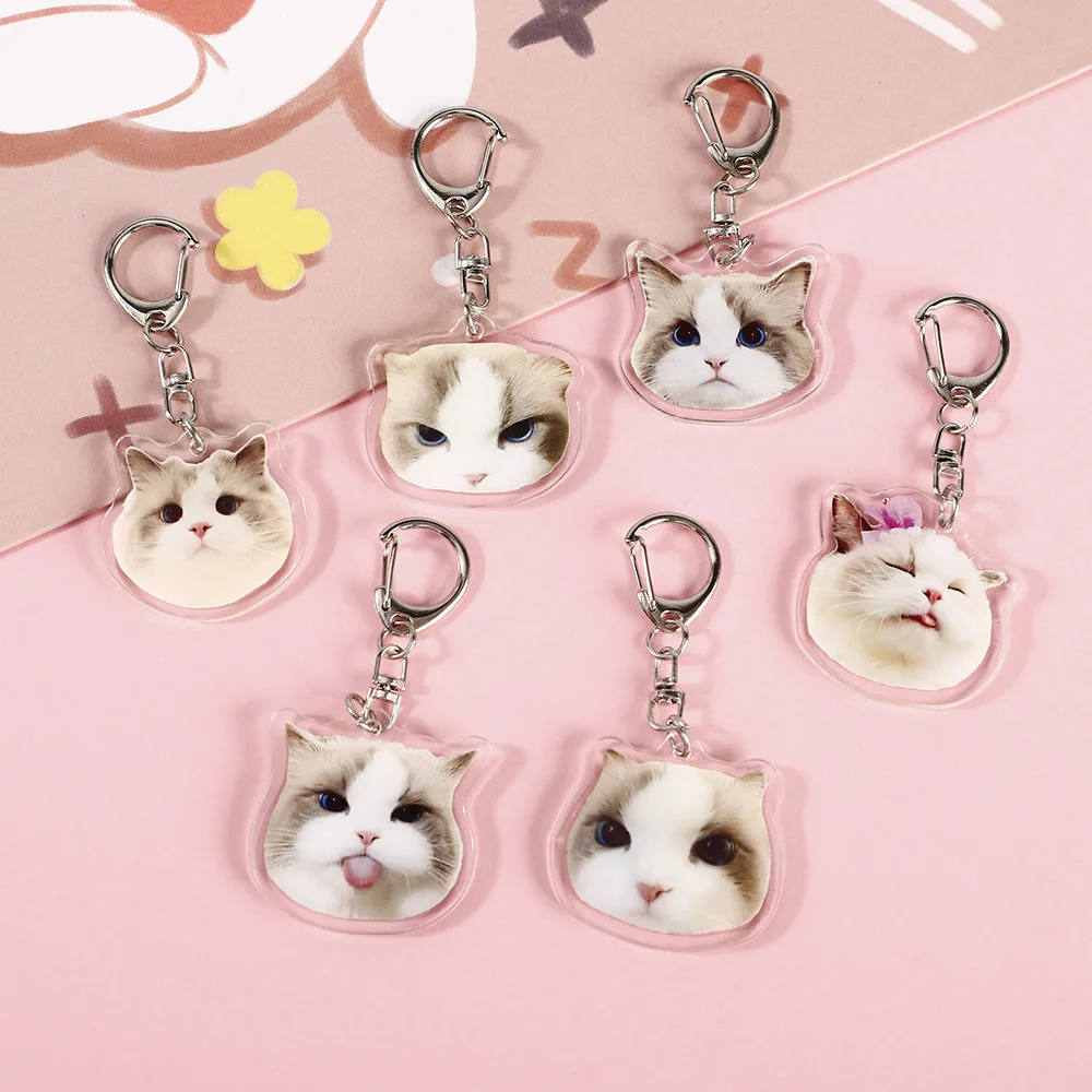 Acrylic Cute Dog Cat Head Photo Custom Keychain llaveros Animal Anime Cartoon Picture Personalized Boyfriend Girlfriend Gift