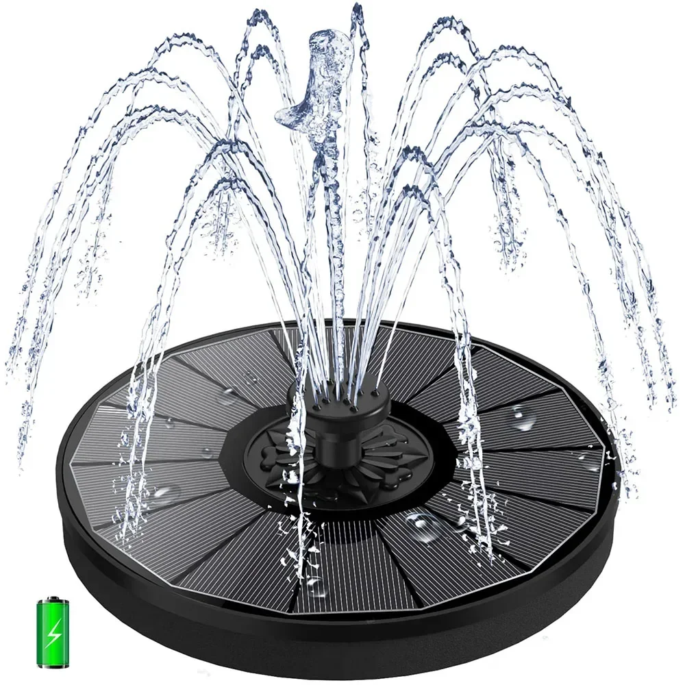 

Solar Fountain with 1200mAh Battery Backup Works in Cloudy,2.5W Solar Powered Bird Bath Fountains with 6 Nozzles for Garden