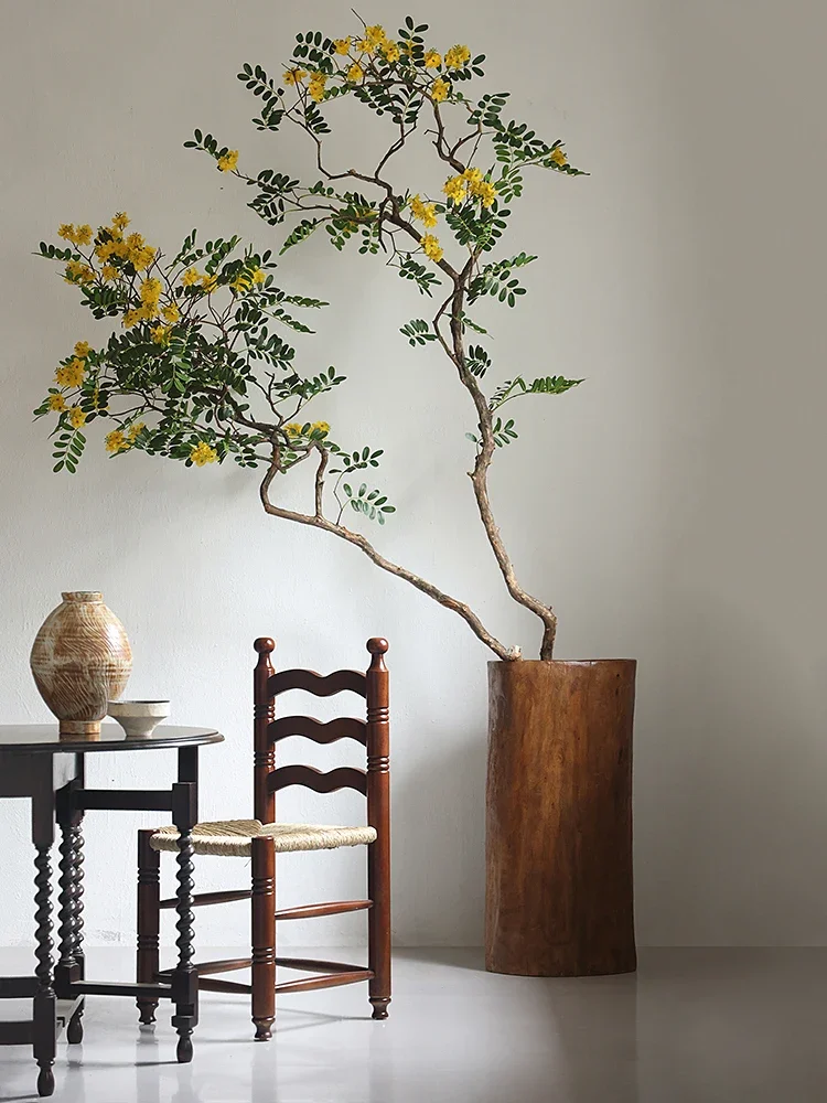 جهاز الخشب الصلب حفر كامل زهرة زراعة دلو خشبي الرجعية مزهرية كبيرة الديكور الحلي