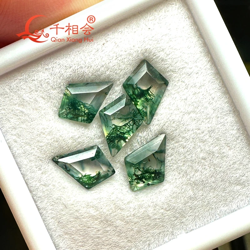 Gema suelta de ágata natural para fabricación de joyas, hierba de agua en forma de cometa, color verde, 7x9mm