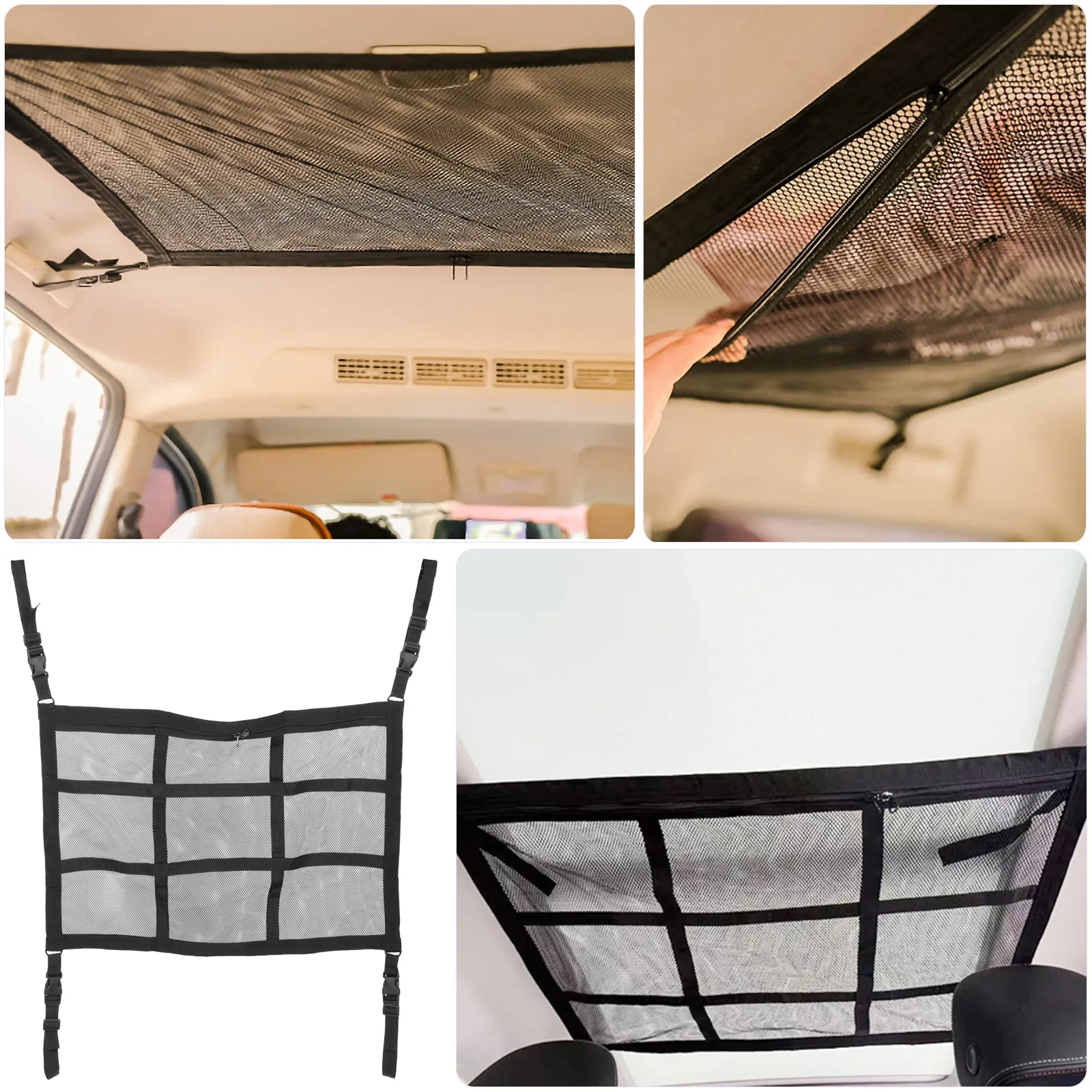 

Roof Mesh Storage Cargo Net Ceiling Double Layer Organizer Black for Travel