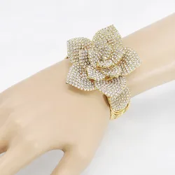 Women's Exaggerated Gold Hollow Flower Wide Bracelet Party Jewelry Gift Rose Gold Silvery Color Bangle for Women Party Dance