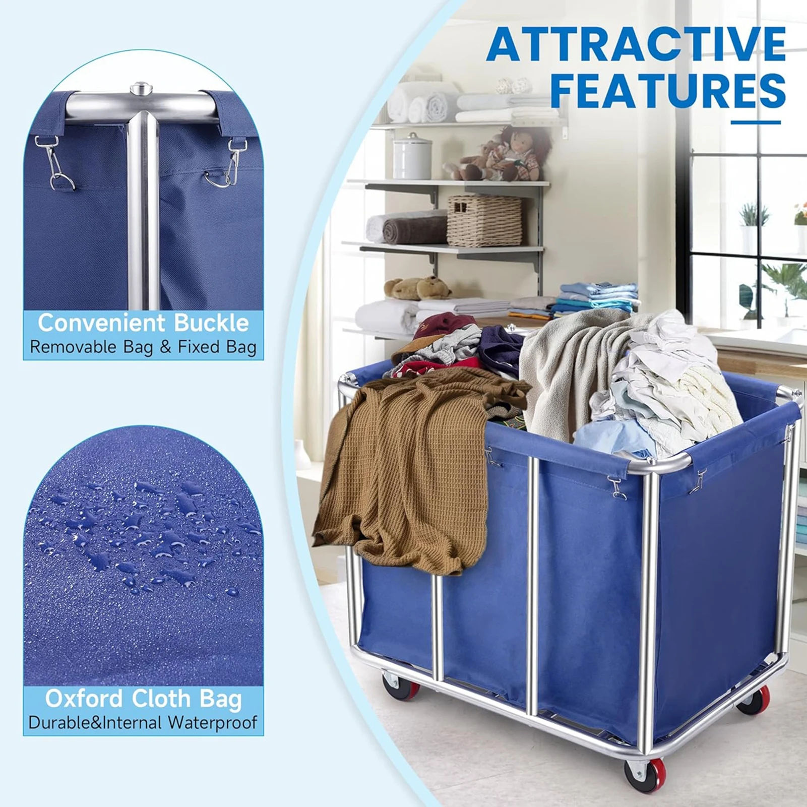 

400 L Heavy Duty Laundry Hamper Rolling Laundry Basket with Removable Waterproof Oxford Bag and Reinforced Steel Frame