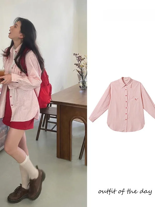 

Ele Pink Collar Loose Women's irt Spring Autumn New Sle Design Sense Unique Exquisite Top French Sle Long Sve