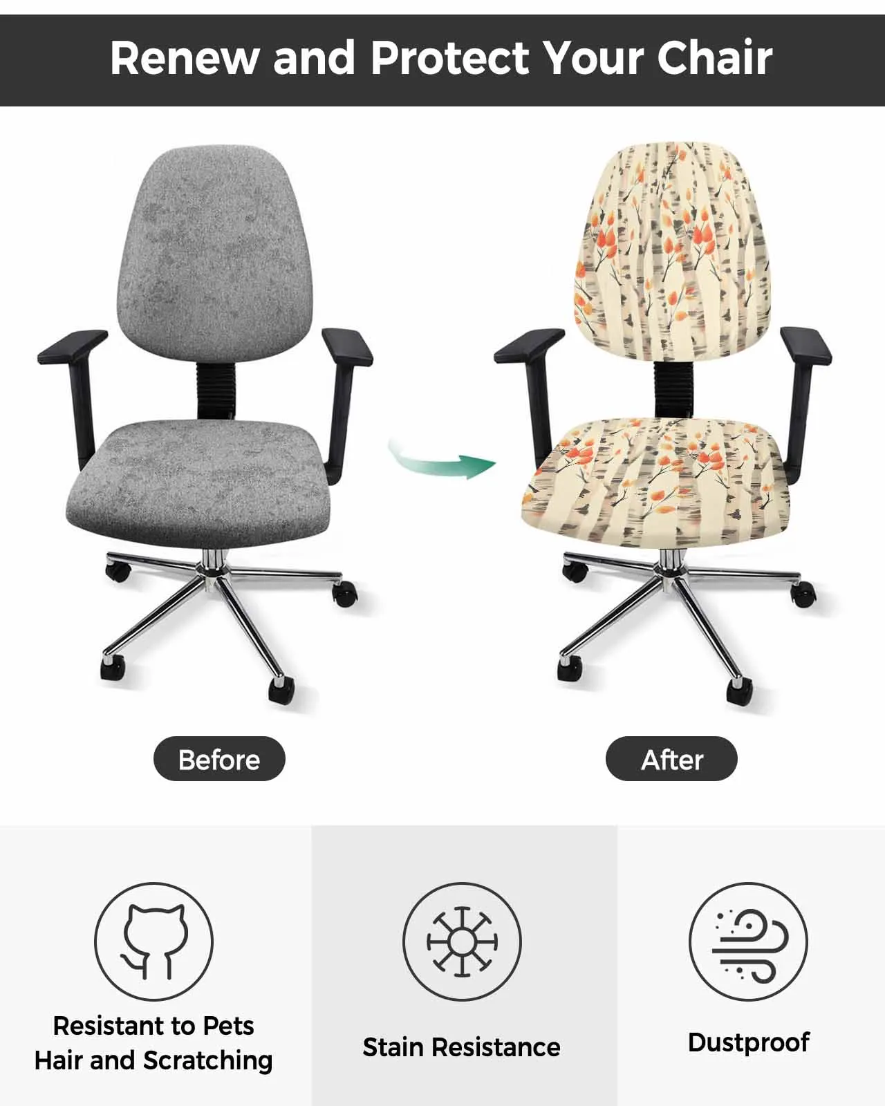 Watercolor Lines On Tree Leaves Elastic Armchair Computer Chair Cover Stretch Removable Office Chair Slipcover Split Seat Covers