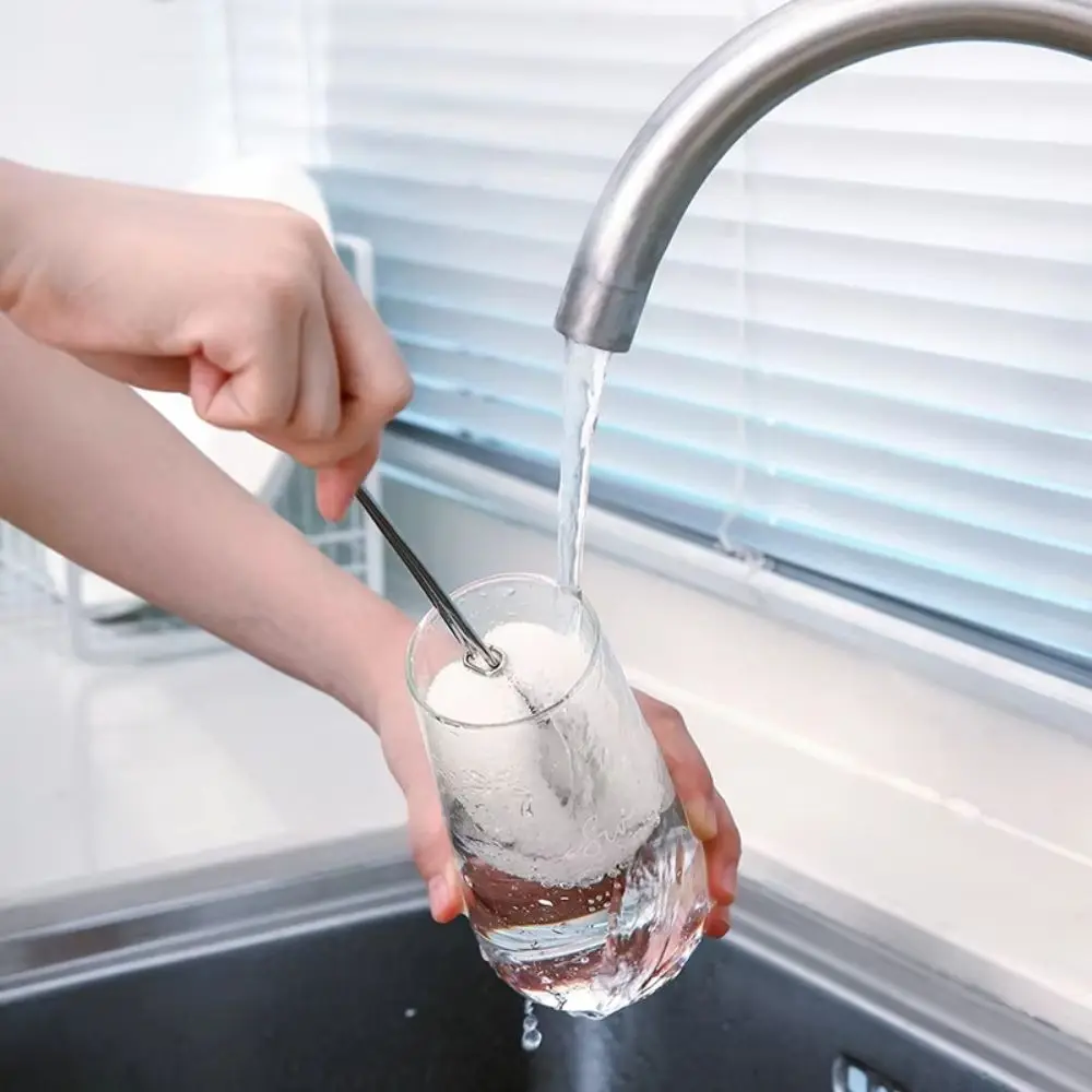 Detachable Sponge Clip Bottle Brushes Stainless Steel Clip Reusable Cup Cleaning Scrubber Wood pulp sponge