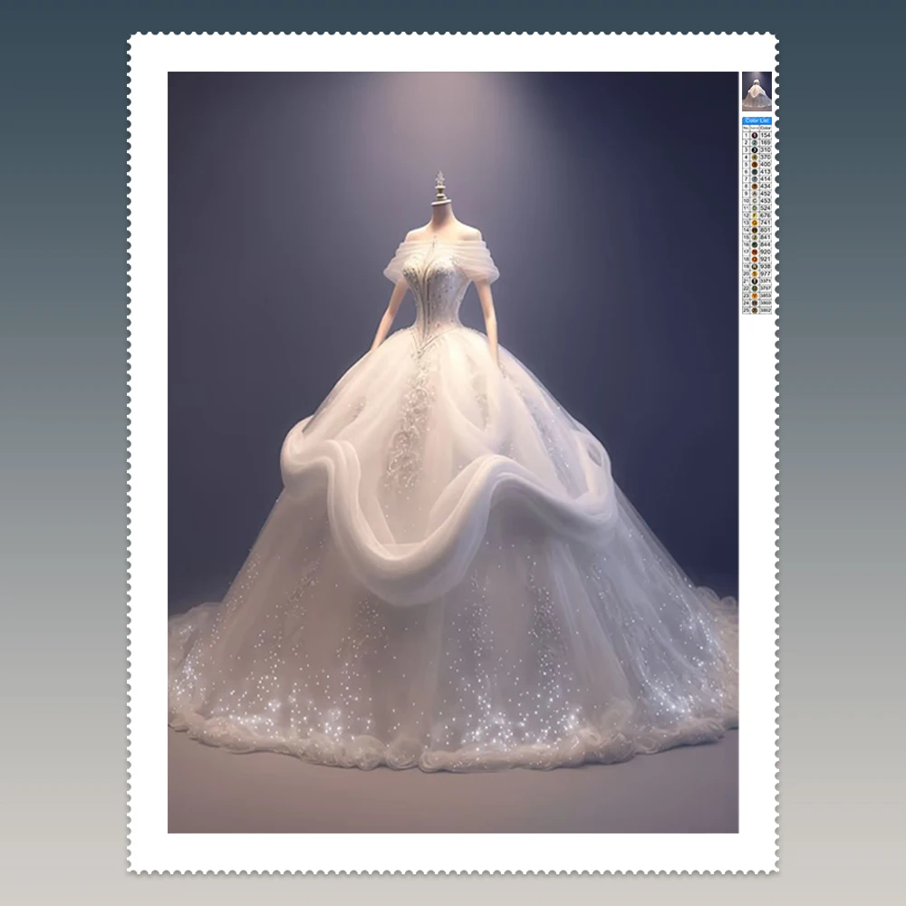 

White Wedding Dress 5D Diamond Art Painting Clothing Art Pictures DIY Diamond Embroidery Living Room Wall Decor Hand Gift