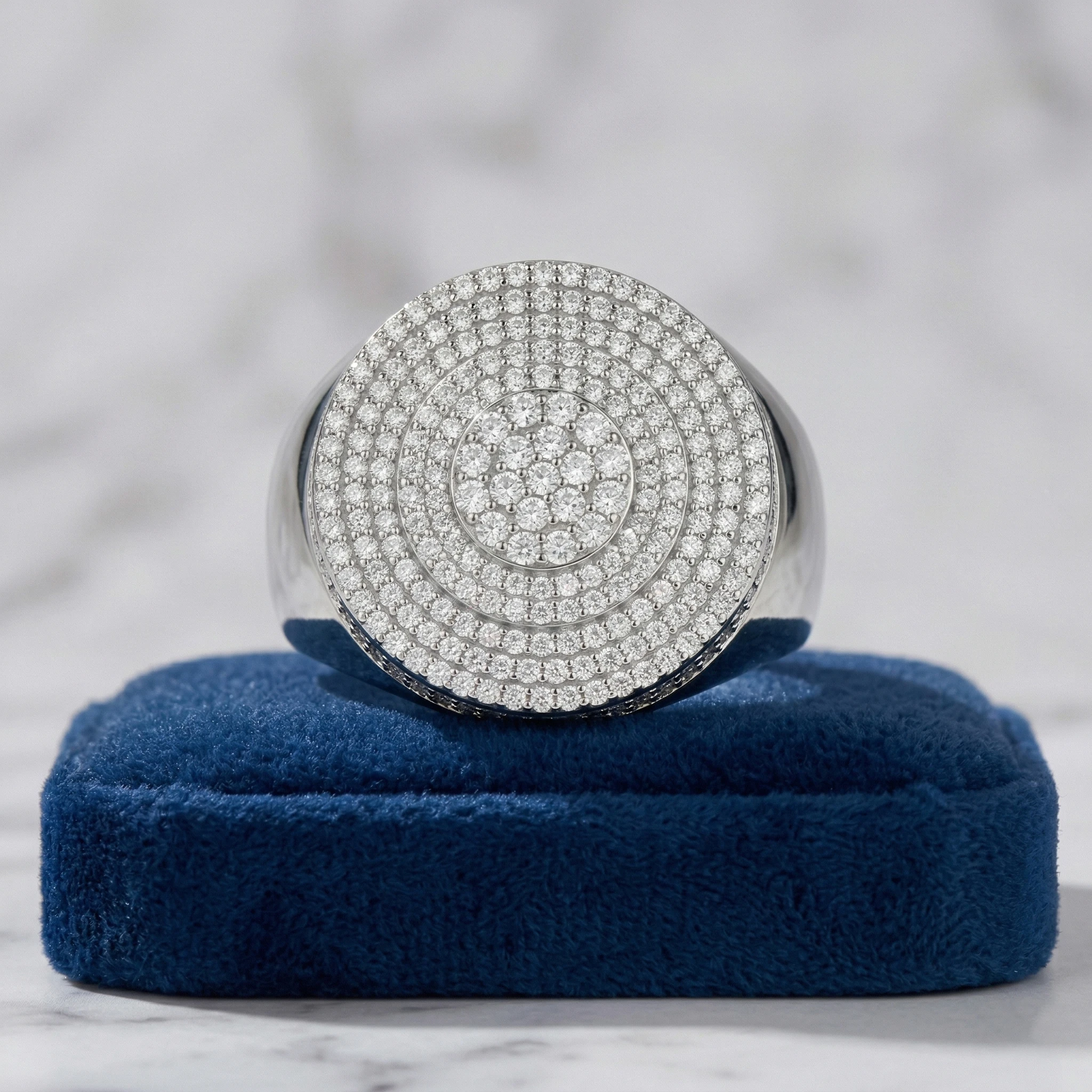 Moissanite Ring, 925 Sterling Silver, Luxury Pave Large Round Face Heavy Band, Men's Hip Hop, Pass Diamond Tester,Luxury Sparkling Anniversary Fine Jewelry Gifts for Wife Women Couples Girls Friends, Ship From US