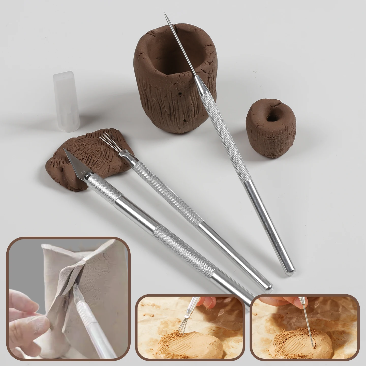 Pottery Craft Trimming 3 Piece Set Carving Knives Seven Needles Detail Needles For Detail Texture Processing Suitable For Handma