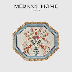 Medicci Home fiori barocchi tovaglietta da tavola intrecciata con frange tovagliette esagonali retrò testurizzate in lino di cotone di lusso Set da 4 pezzi