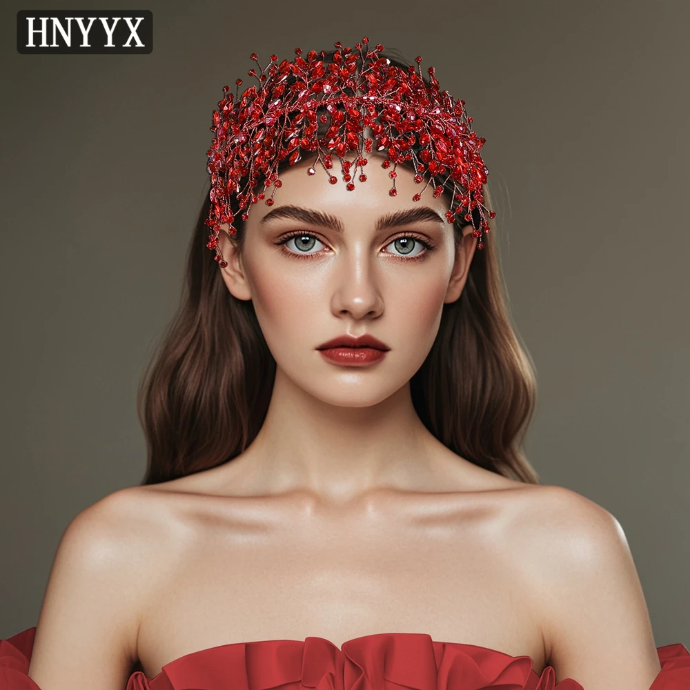 

HNYYX Elegant Rhinestone Headband with Red Crystal Hair Hoop Sparkling Luxury Headwear Wedding Party Hair Piece A42