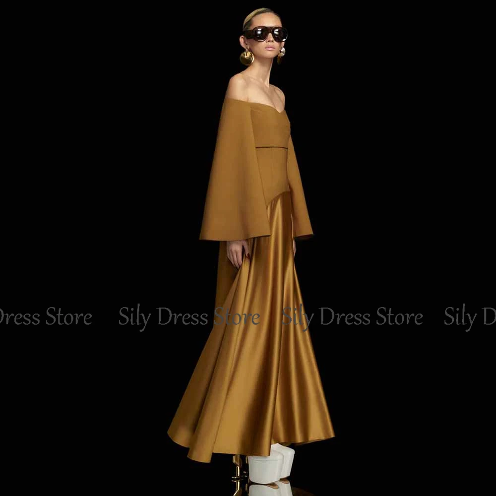 Customized Women's Cocktail Dresses 2026 A-line Satin&Jersey Celebrity Dress Brown Off-the-shoulder Ruched Bespoke Occasion Gown