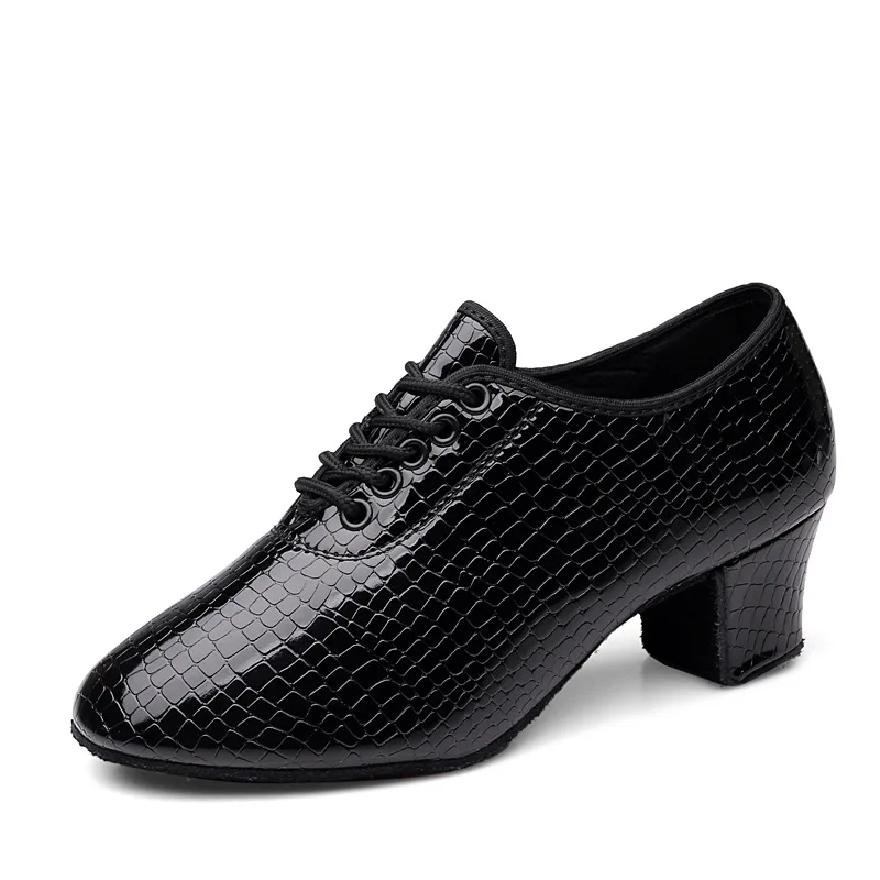 Zapatos de baile latino para mujer, zapatos de baile modernos de PU negro, zapatos de Tango de salón con punta cerrada