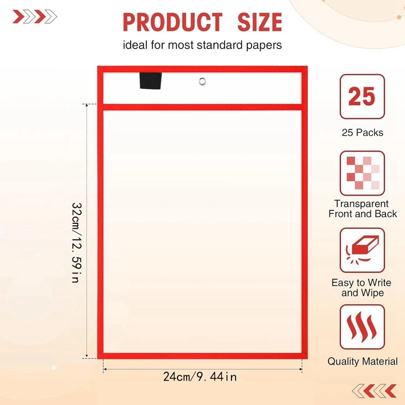 25 pastas de arquivo dos pces 24x32cm suporte de nota de trabalho bolsos apagáveis a seco para professores trabalho sala de aula organização suprimentos