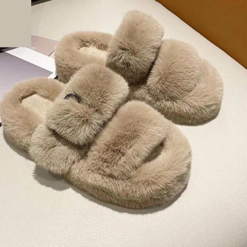 

HYRAX Plush Slipper Woman New Style Autumn Winter Thick Bottom Go Out Wear Fashion Non-slip Warm Comfortable Cotton Slippers