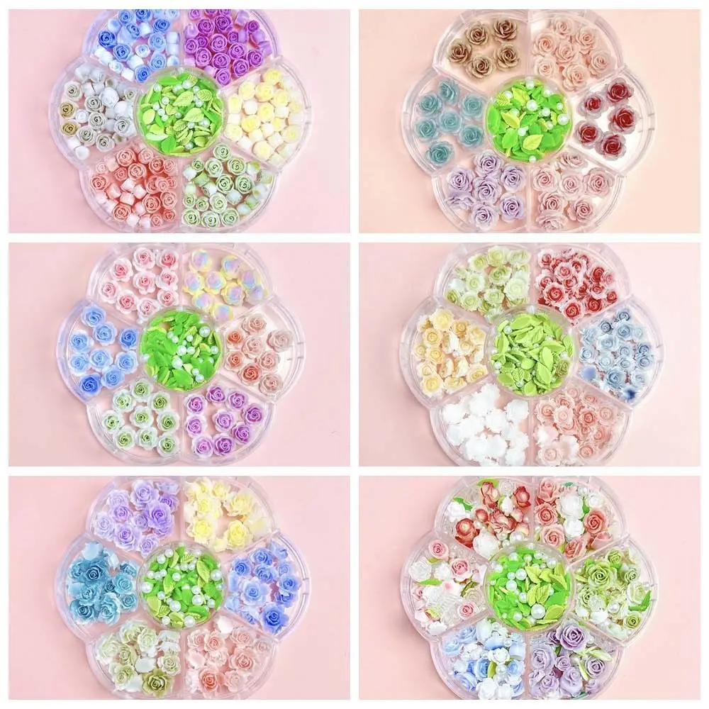 Pink Rose Flower Rose Nail Decorations Camellia Leaves DIY Nail Charms Rose Nail Accessories Mixed Pearl Beads Green