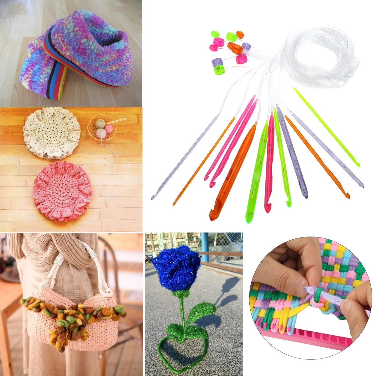 

12 Sizes Sweater Needle Crochet Set Curved Chunky Yarn for Hand Knitting Needles Hooks Thick