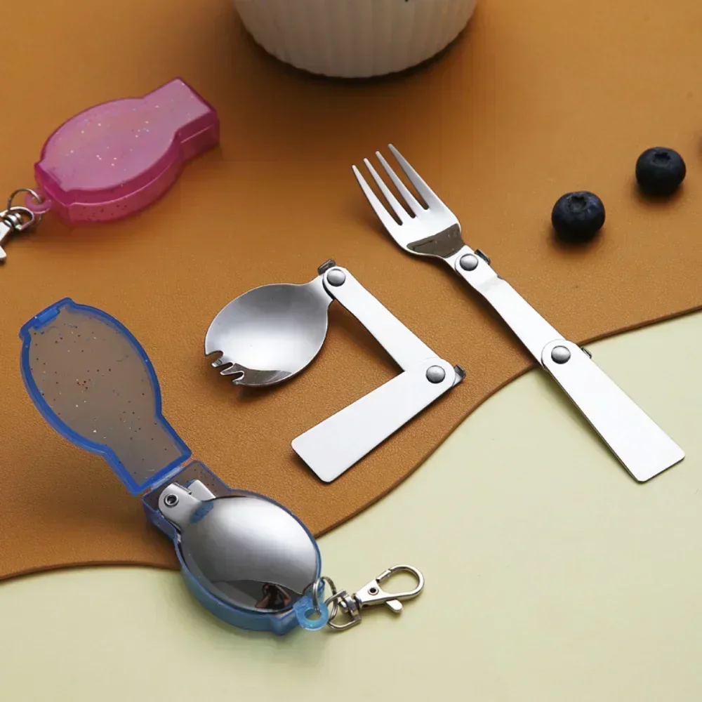 304 Stainless Steel Solding spoon Creative Tableware Outdoor Portable Three-Fold Spoon Fork Travel Folding Spoon camping gear