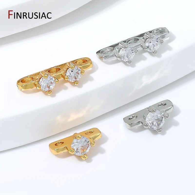 18K Gold Plated Brass Zircon 2/3 Holes Spacer Bars for Jewelry Making,Multi-Strand Connectors for DIY Pearl Bracelet Accessories